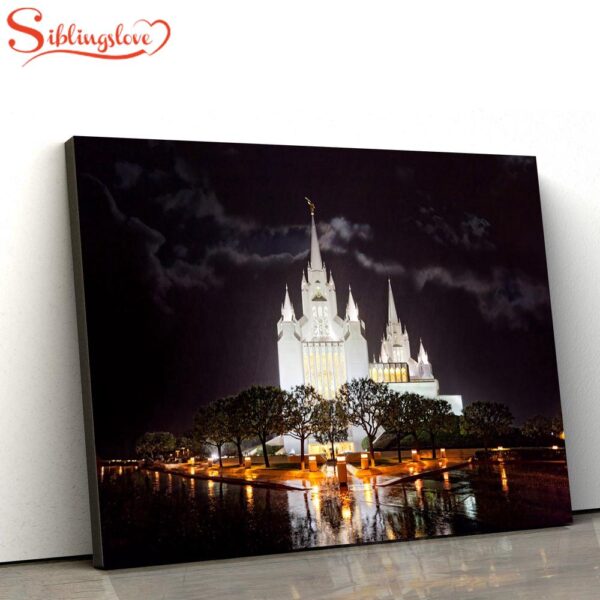 San Diego Temple Rain Reflections Canvas Wall Art Jesus Christ Picture Canvas Christian Wall Art