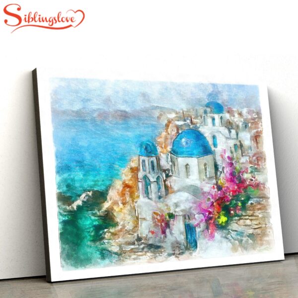 Santorini Greece Island Painting Canvas Wall Art