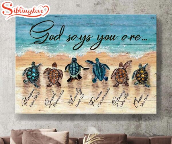 Sea Turtle Sand Beach Painting God Says You Are Canvas Wall Art