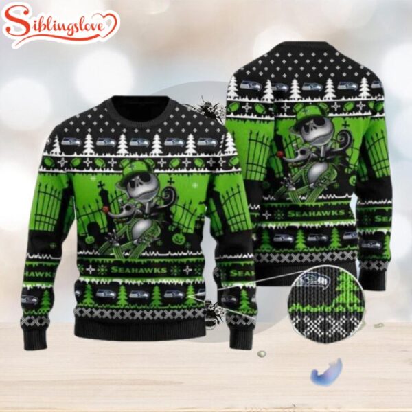 Seahawks Jack Skellington Halloween Knitted Ugly Christmas Sweater