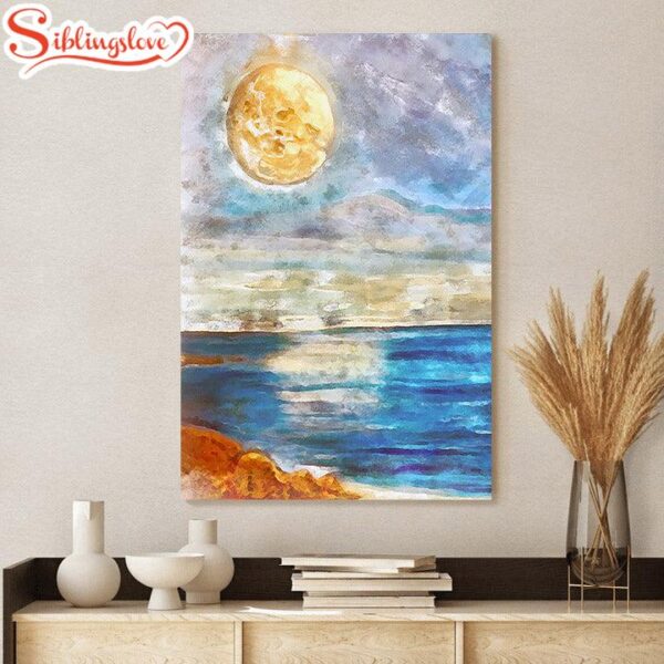 Seascape Sunset Moon Painting Canvas Wall Art