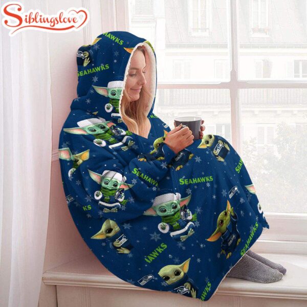 Seattle Seahawks Baby Yoda Huggle Blanket Hoodie