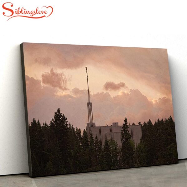 Seattle Temple Sunset Panoramic Canvas Wall Art Jesus Christ Picture Canvas Christian Wall Art