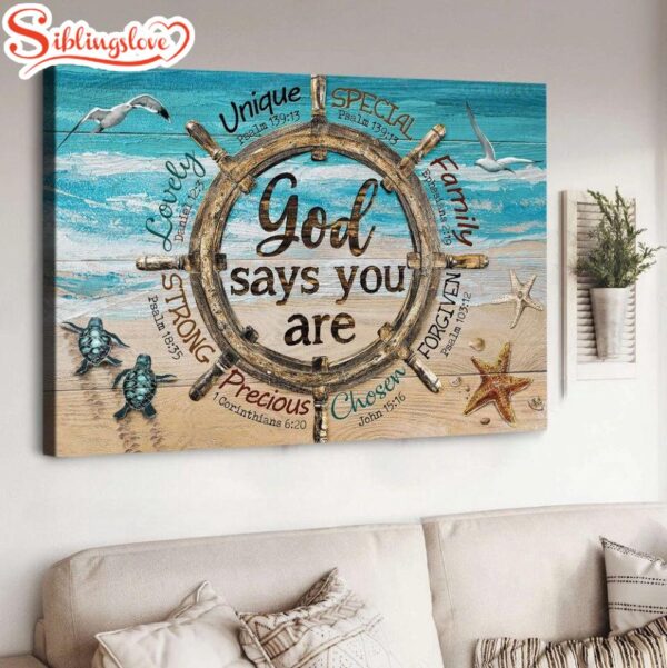 Ship Wheel Sea Turtle God Says You Are Canvas Wall Art