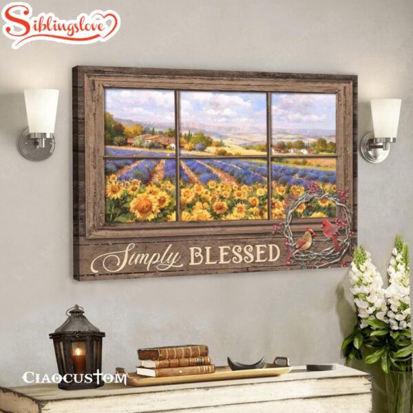 Simply Blessed Cardinal Bird And Sunflower Christian Canvas Prints