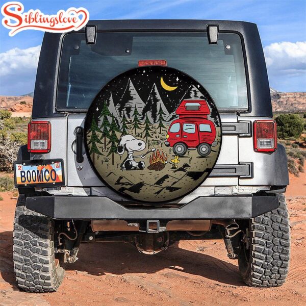 Snoopy Camping Night Sky Car Spare Tire Covers Gift For Campers