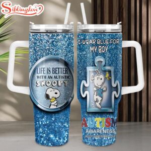 Snoopy Dog Autism Awareness 40oz Stainless Steel Tumbler