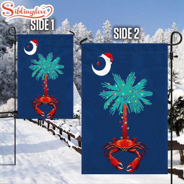 South Carolina Christmas Palm Tree South Carolina Crab Santa Garden House Flag Holiday Flag Decor