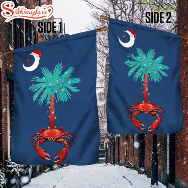 South Carolina Christmas Palm Tree South Carolina Crab Santa Garden House Flag Holiday Flag Decor