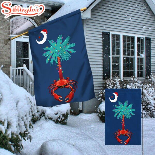 South Carolina Christmas Palm Tree South Carolina Crab Santa Garden House Flag Holiday Flag Decor