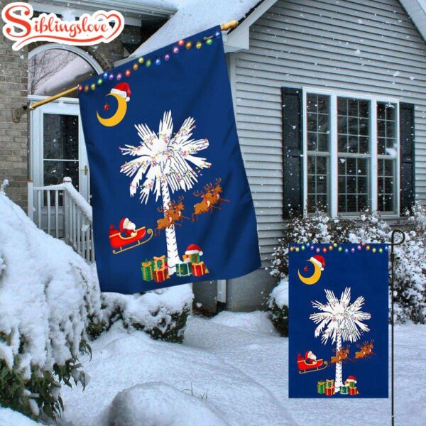 South Carolina Christmas Santa  Christmas Palmetto Tree Garden House Flag Holiday Flag Decor