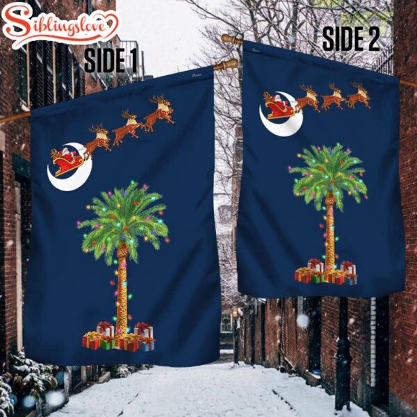 South Carolina Christmas Santa Palmetto Tree Garden House Flag Holiday Flag Decor