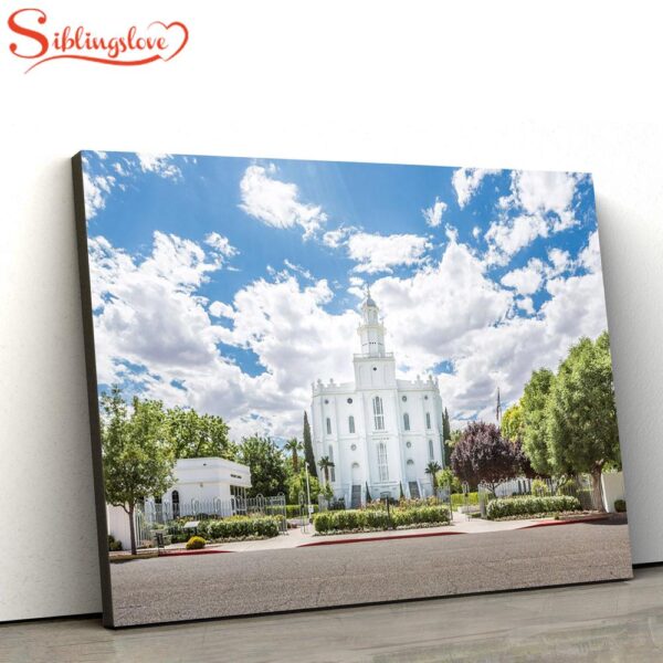 St. George Utah Temple Blue Cloudy Skies Canvas Wall Art Jesus Christ Picture Canvas