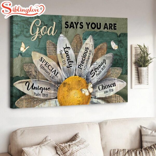 Sunflower Blue Background God Says You Are Canvas Wall Art