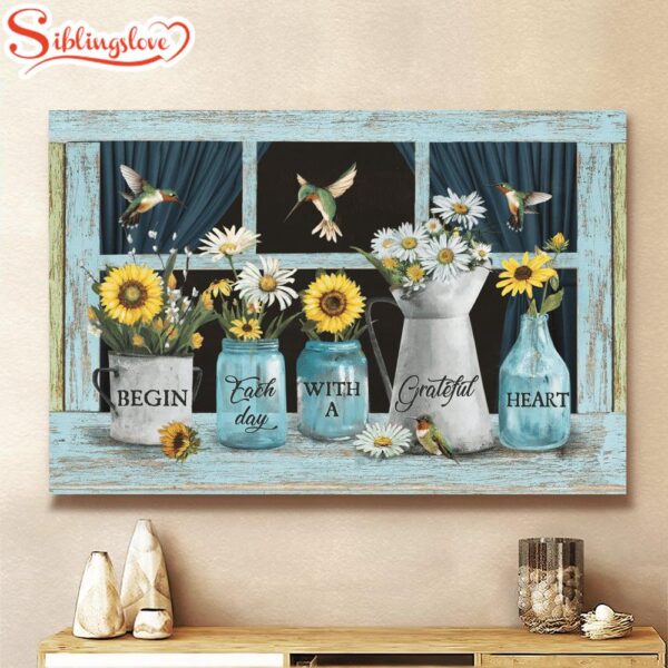 Sunflower Daisy Begin Each Day With A Grateful Heart Christ Canvas Wall Art