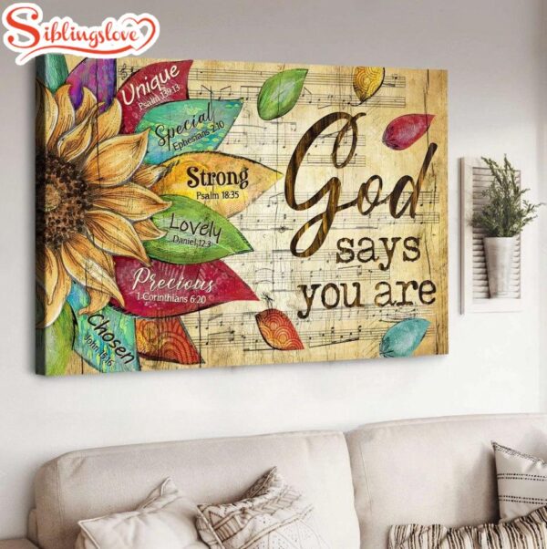 Sunflower Drawing Flower Petals Music Sheet God Says You Are Canvas Wall Art