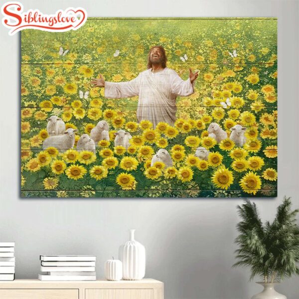 Sunflower Field Lamb Of God The Passion Of The Christ Canvas Wall Art