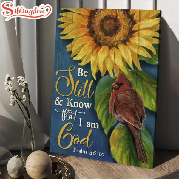 Sunflower Watercolor Cardinal Be Still And Know That I Am God Canvas Wall Art