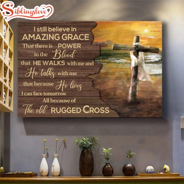 Sunset On The Beach Wooden Cross I Still Believe In Amazing Grace Canvas Wall Art