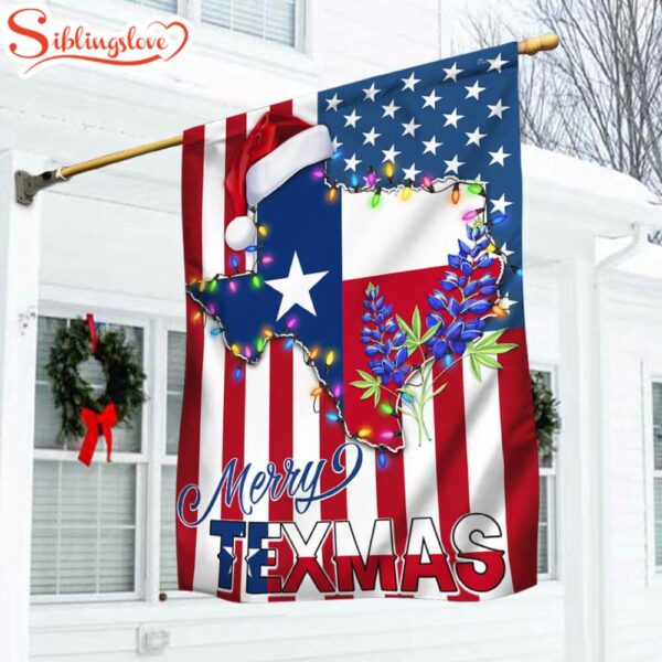 Texas Christmas State Merry Texmas Bluebonnet American Garden House Flag Holiday Flag Decor