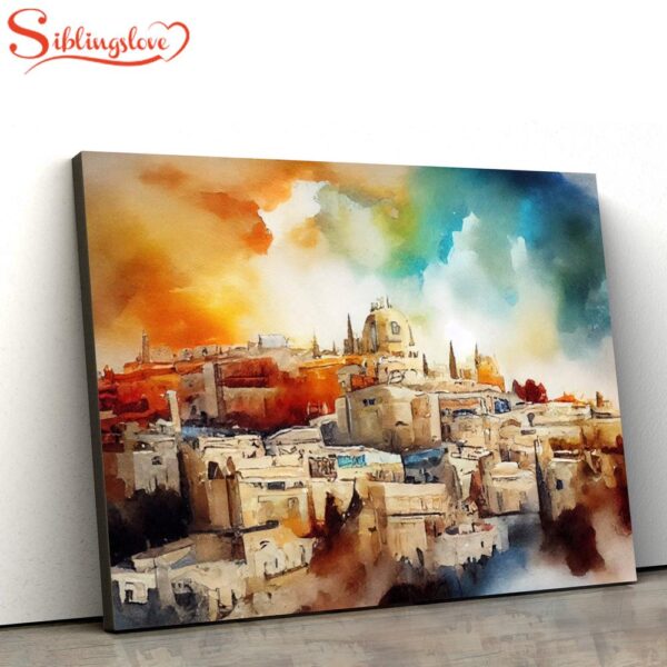 The City Of Jerusalem Boho Watercolor Christian Catholic Jesus Canvas Pictures