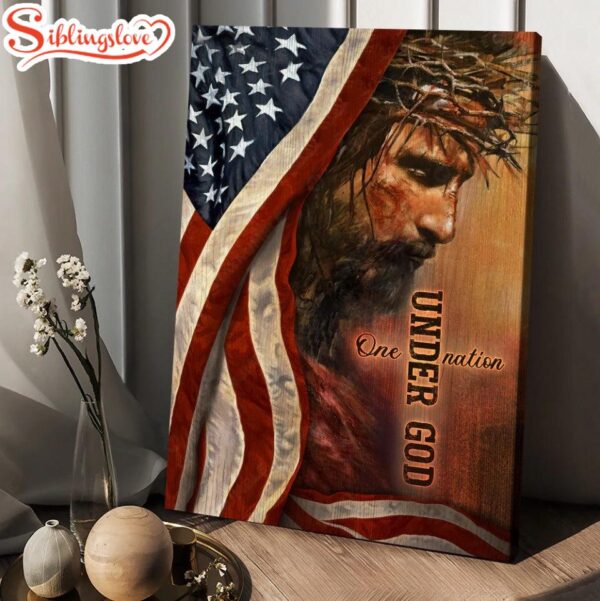 The Face Of Jesus American Flag One Nation Under God Canvas Wall Art