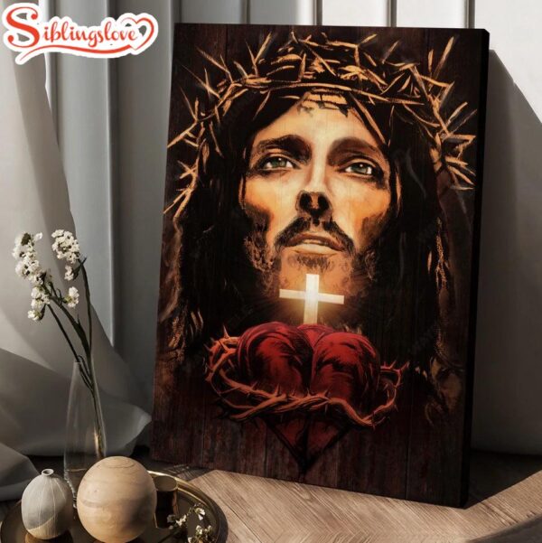 The Face Of Jesus Heart Crown Of Thorn Canvas Wall Art