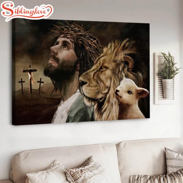 The Lamb Of God The Lion Of Judah Jesus Christ Cross Symbol Canvas Wall Art