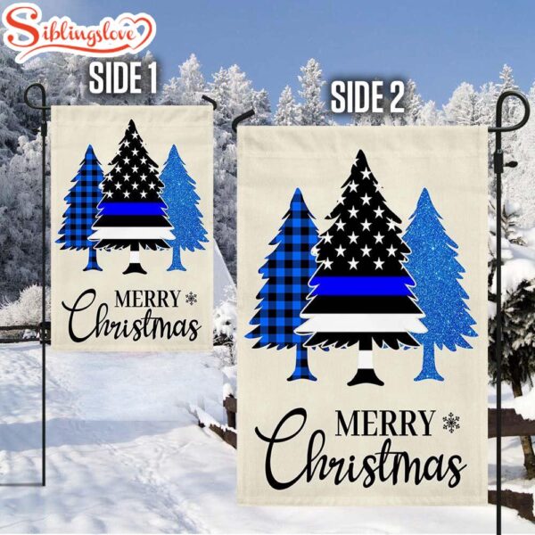 Thin Blue Line Merry Christmas Police Law Enforcement Garden House Flag Holiday Flag Decor