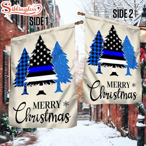 Thin Blue Line Merry Christmas Police Law Enforcement Garden House Flag Holiday Flag Decor