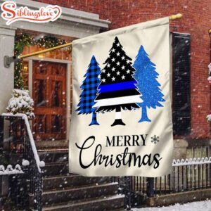 Thin Blue Line Merry Christmas Police Law Enforcement Garden House Flag Holiday Flag Decor