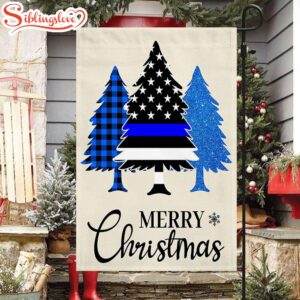 Thin Blue Line Merry Christmas Police Law Enforcement House And Garden Flag Decor