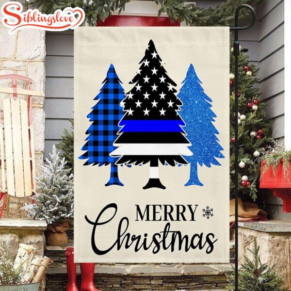 Thin Blue Line Merry Christmas Police Law Enforcement Garden House Flag Holiday Flag Decor