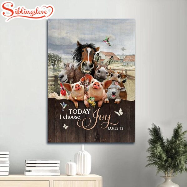 Today I Choose Joy 1 2 Canvas Wall Art Cute Animals Painting Happy Farm Canvas Prints