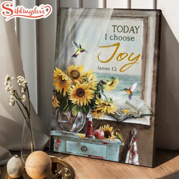 Today I Choose Joy Canvas Beach Sunflower Vase Hummingbird Painting Canvas Wall Art