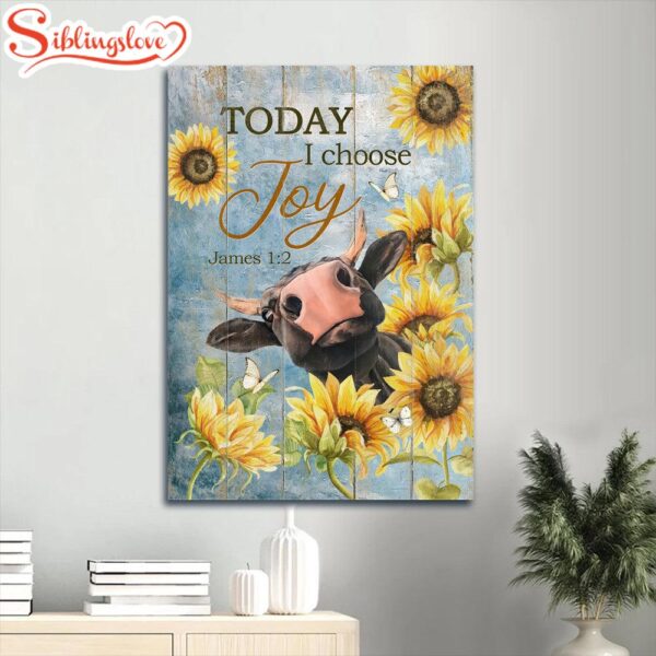 Today I Choose Joy James 1 2 Canvas Cow & Sunflower & Blue Sky Portrait Canvas