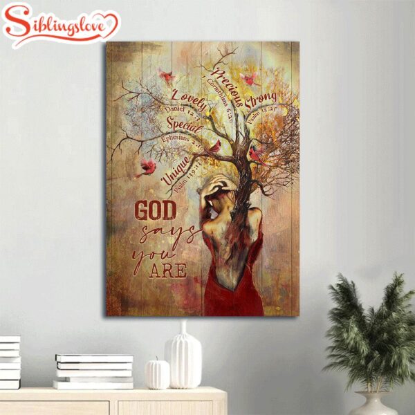 Tree Painting Red Cardinal Autumn Season God Says You Are Canvas Wall Art