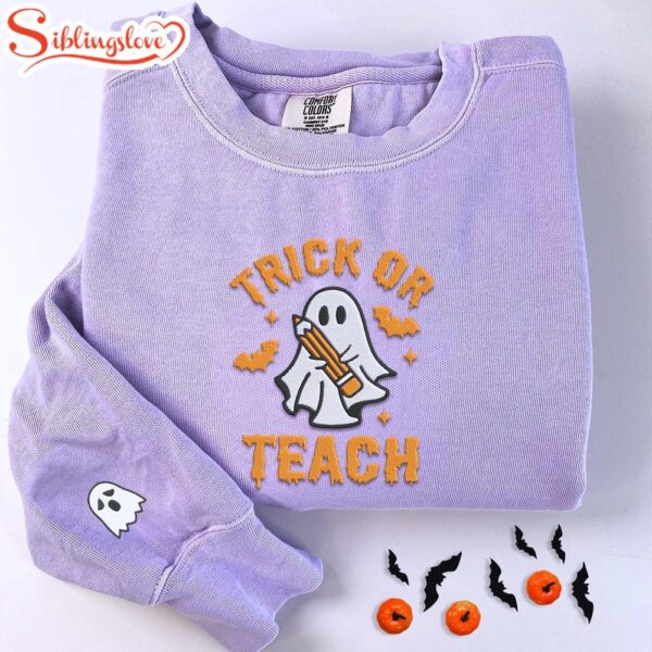 Trick Or Teach Halloween Embroidered Sweatshirt Fashion Style