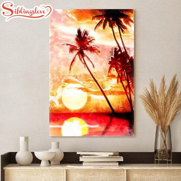 Tropical Trees Sunset Canvas Wall Art