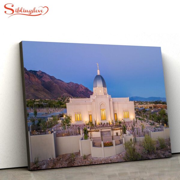 Tucson Arizona Temple Blue Hour Canvas Wall Art Jesus Christ Picture Canvas Christian Wall Art