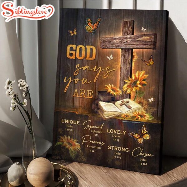 Unique Cross Sunflower Garden Antique Bible God Says You Are Canvas Wall Art