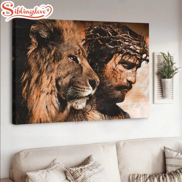 Unique Jesus Painting Amazing Lion Crown Of Thorn Canvas Wall Art