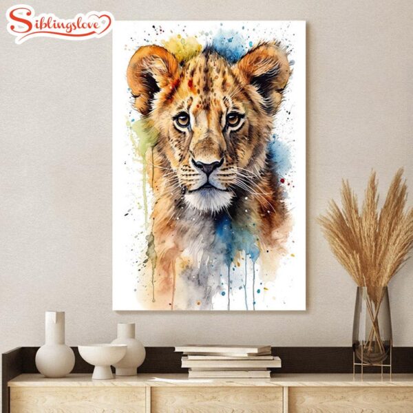 Vibrant Watercolor Lion Cub Jesus Christ Canvas