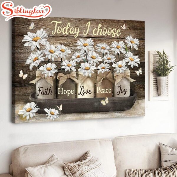 Vintage Glass Jar Daisy Flower Today I Choose Joy Canvas Wall Art