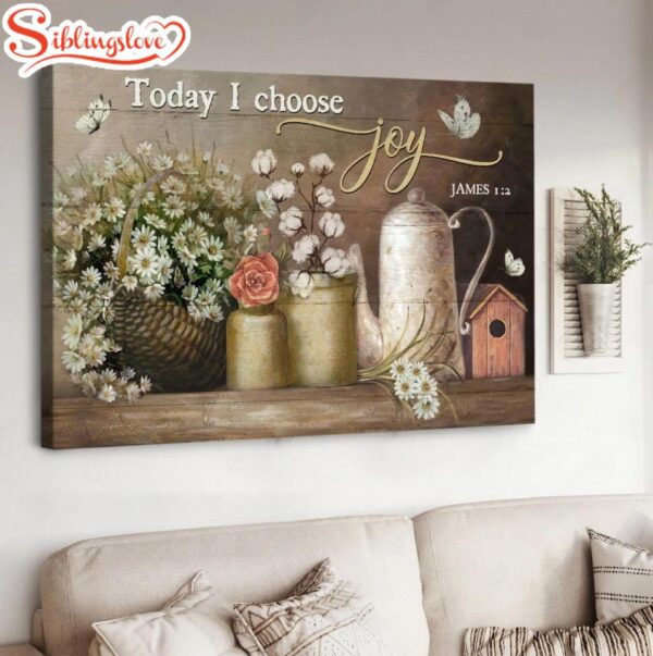 Vintage Kitchen Daisy Flower Today I Choose Joy Canvas Wall Art