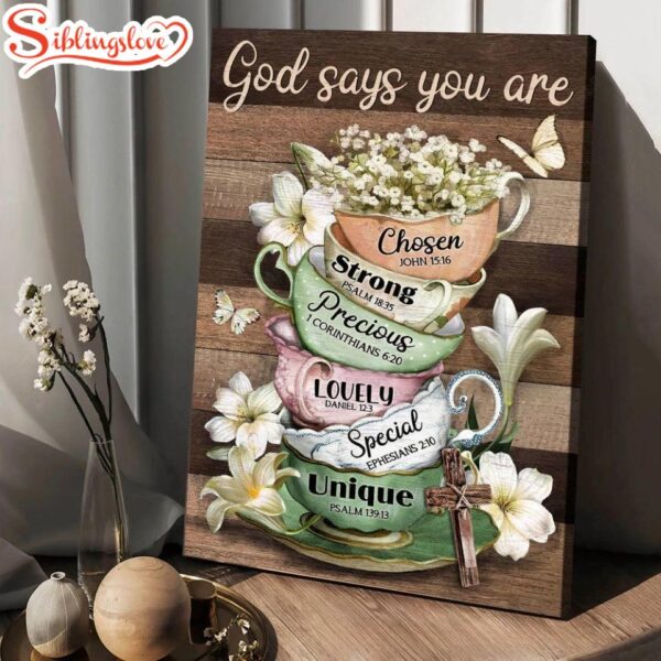 Vintage Tea Cup Lily Flower God Says You Are Canvas Wall Art