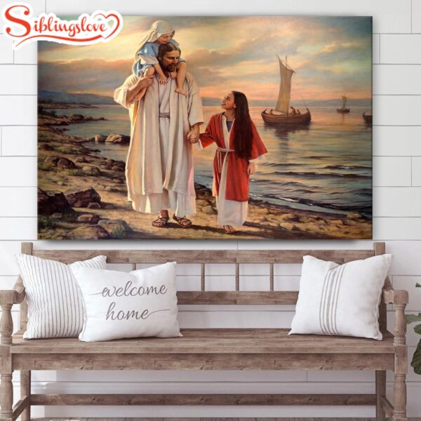 Walk With Me Canvas Wall Art Jesus With Children Picture