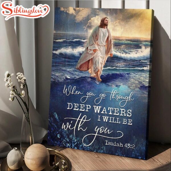 Walking With Jesus Blue Ocean I Will Be With You Canvas Wall Art