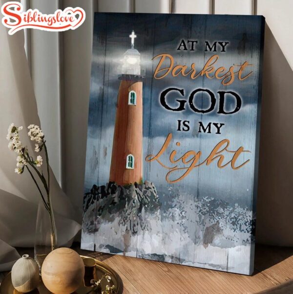 Watercolor Lighthouse Stunning Ocean At My Darkest God Is My Light Canvas Wall Art