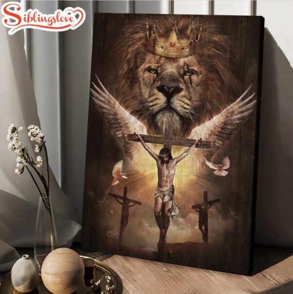 Watercolor Lion Jesus On Cross Canvas Wall Art